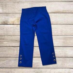 Attyre Petite Women's Blue Cropped Trousers with Metal Grommet Hem Detail